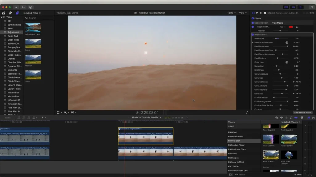 Applying a pixel scan effect for a reveal