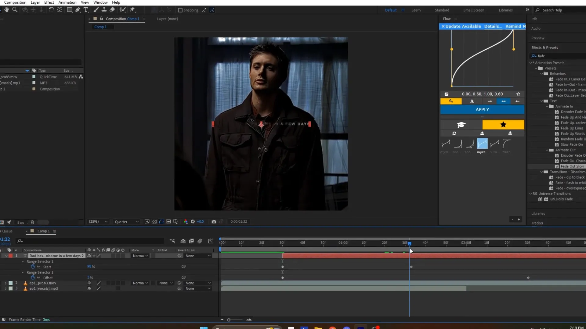 Setting up Fade Out Slow effect