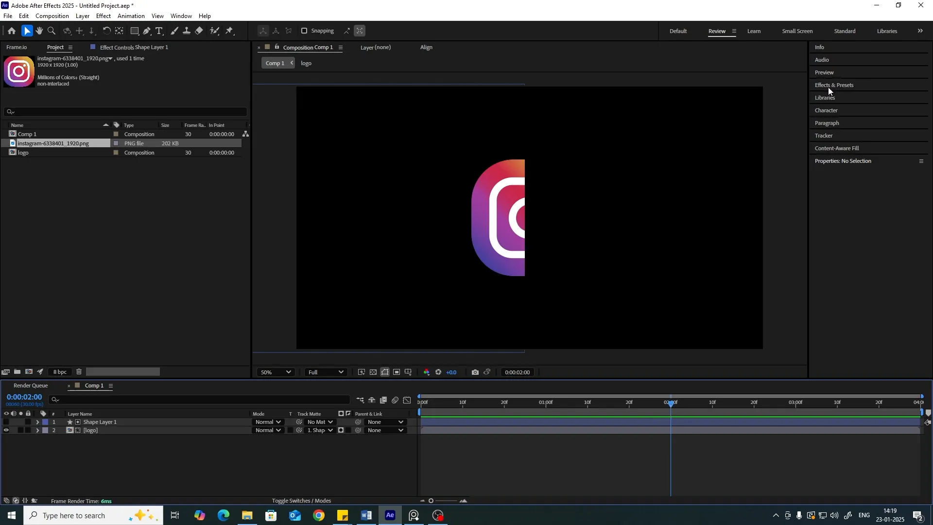 Setting up track matte in After Effects